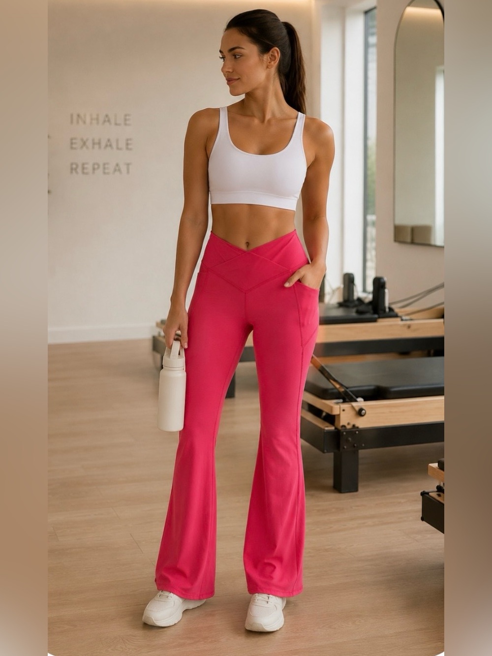 Fabletics Pink Oasis PureLuxe High Waisted Crossover Flare Pants Women’s Small